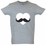 Dia dos Namorados Heart & Moustache T-Shirt Cinza Homem