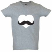Dia dos Namorados Heart & Moustache T-Shirt Cinza Homem