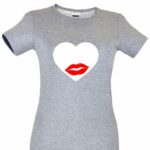 Dia dos Namorados Heart & Lips kiss T-Shirt Cinza Senhora