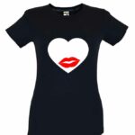 Dia dos Namorados Heart & Lips kiss T-Shirt Preta Senhora