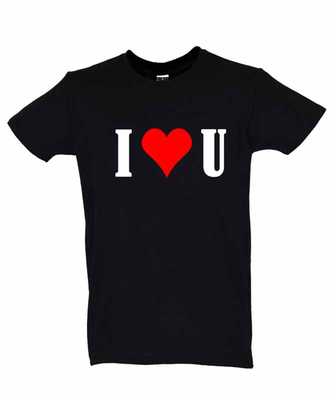 Dia dos Namorados I Love You T-Shirt Preta Homem