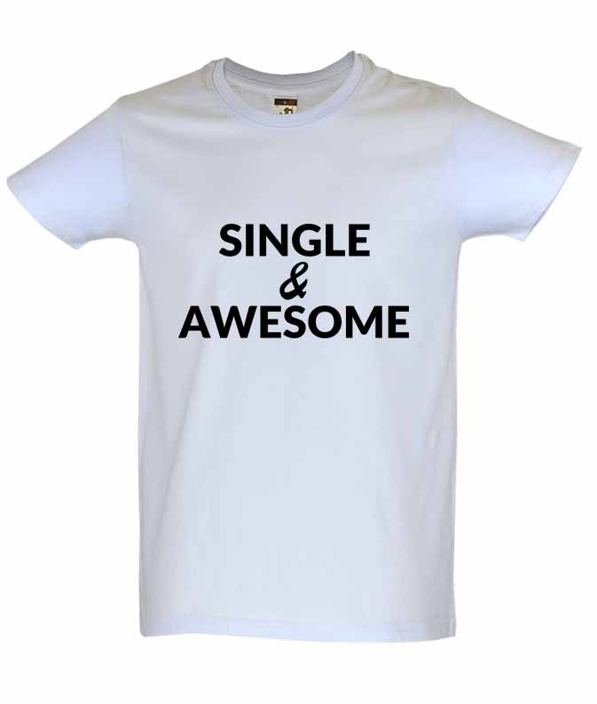 Dia dos Namorados Single & Awesome T-Shirt Branca Homem